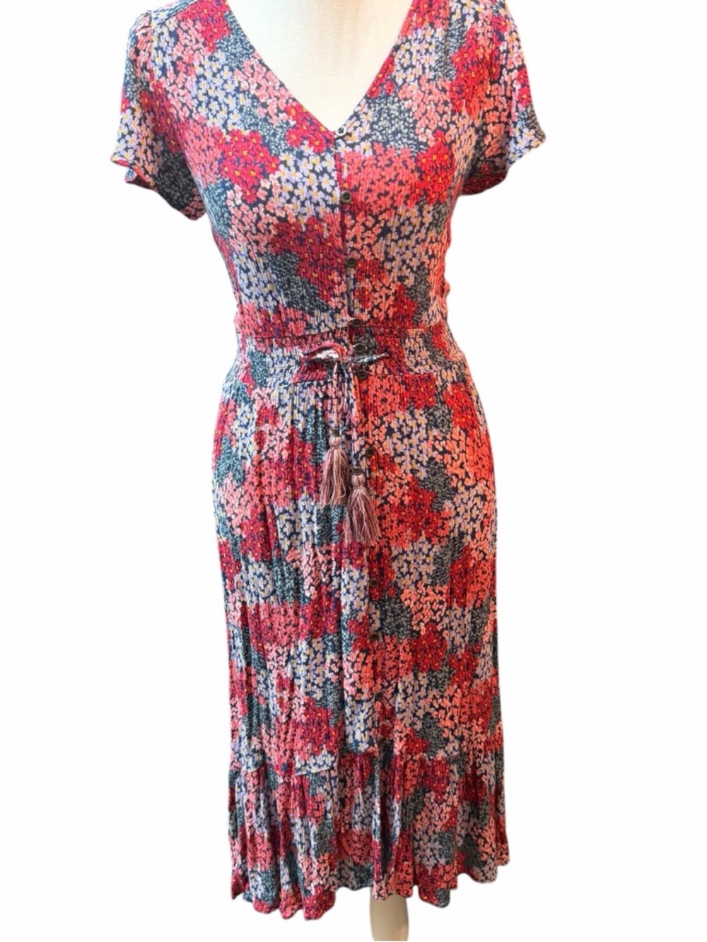 Knox Rose Floral Midi Dress XS Boho Prairie Peasant Button Front Cottagecore